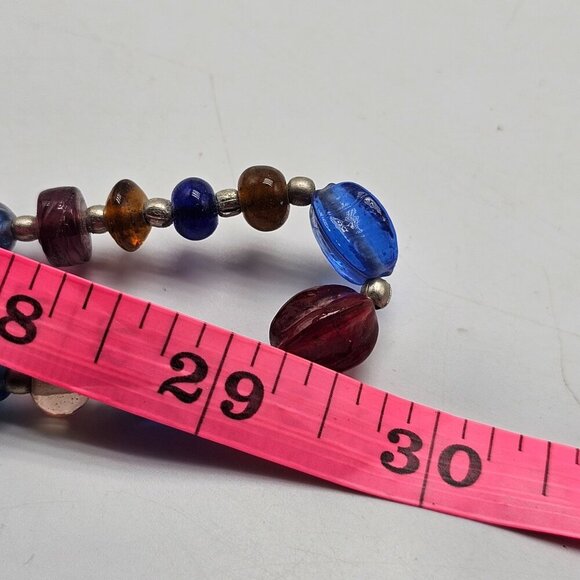 Abstract Boho Multicolor Beaded Necklace With Glass Beads Metal Accents - Picture 8 of 8